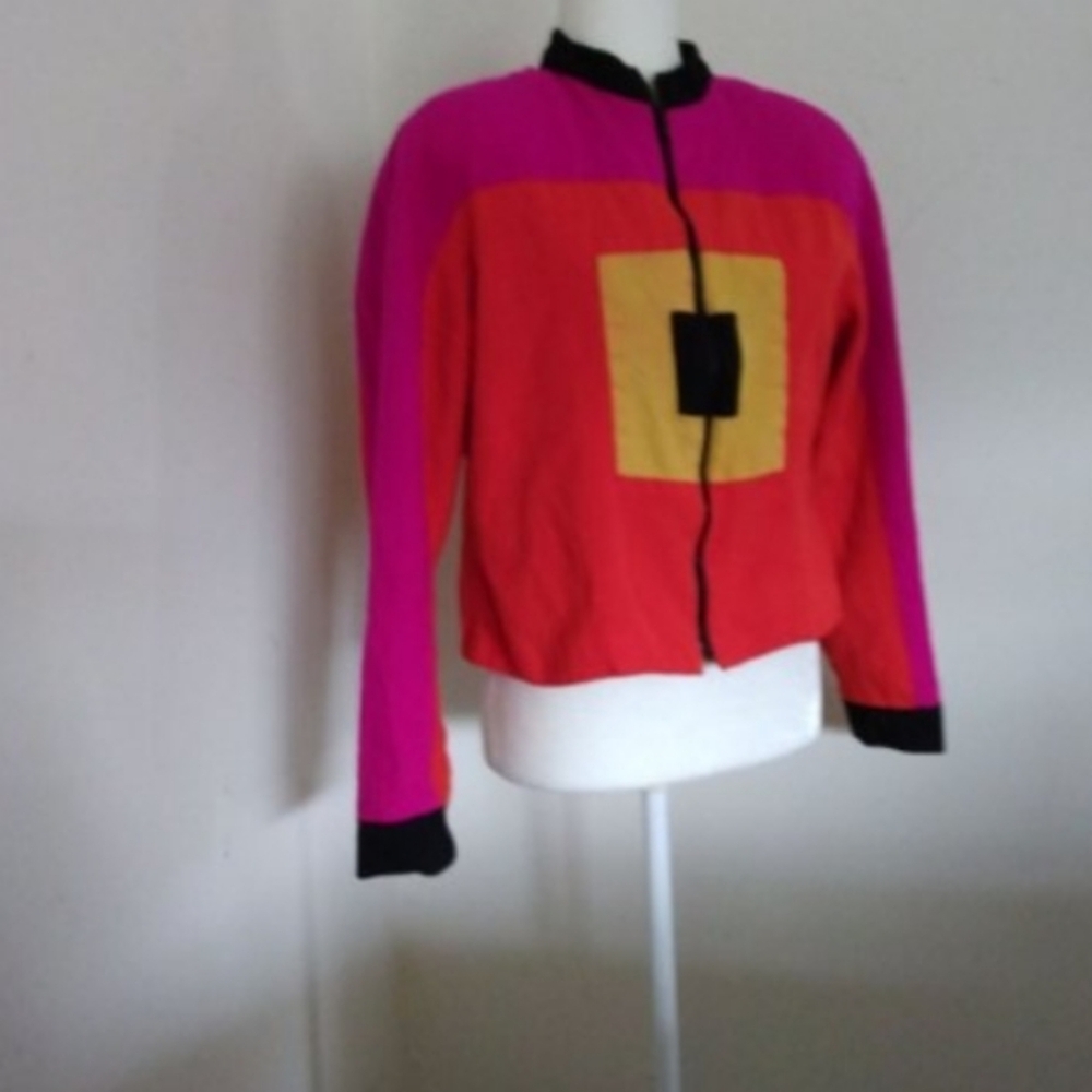 Vintage 1980s Morgan Miller Colorblock Full Zip Jacket Sz 14